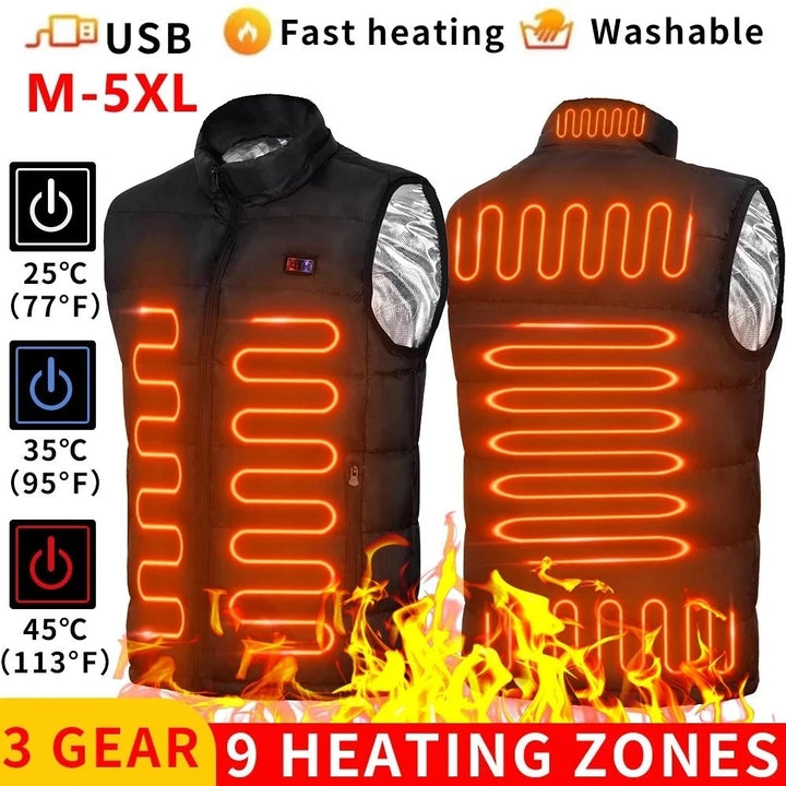Men's 9-Zone Electric Heated Vest for Outdoor Sports and Camping