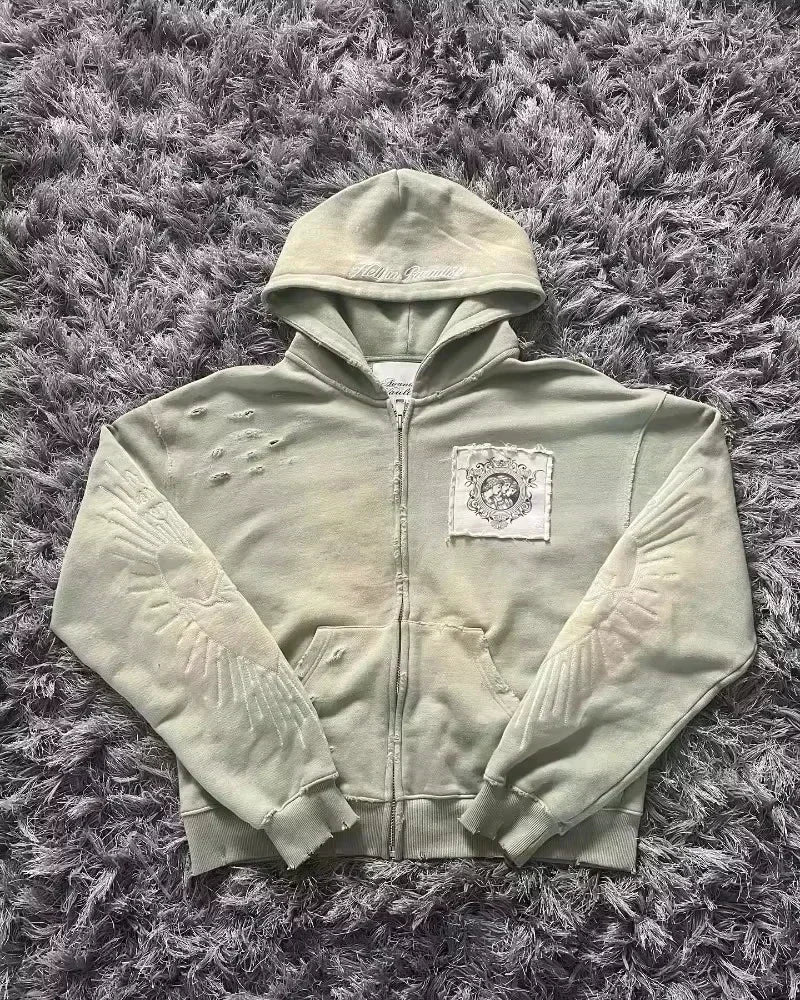 Women's Y2K Hip Hop Trend Zipper Hoodie Casual Vintage Sweatshirt