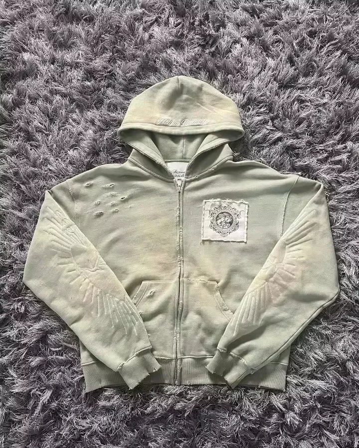 Women's Y2K Hip Hop Trend Zipper Hoodie Casual Vintage Sweatshirt