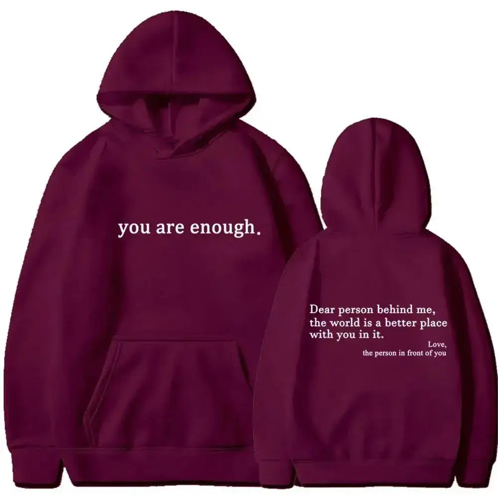 Men's Autumn Winter Hooded "You Are Enough" Print Casual Sweatshirt
