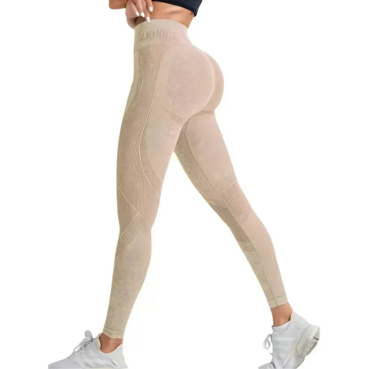 Women's High-Waisted Seamless Yoga Pants with Ice Effect Lettering