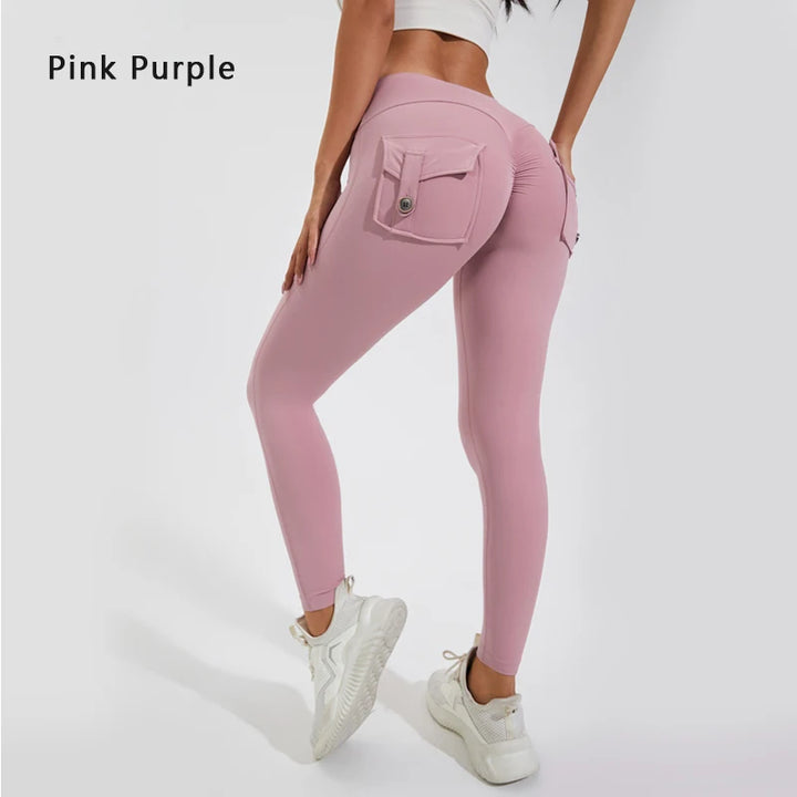 Women's Nylon Yoga Pants with Butt Pocket, Breathable Sports Leggings