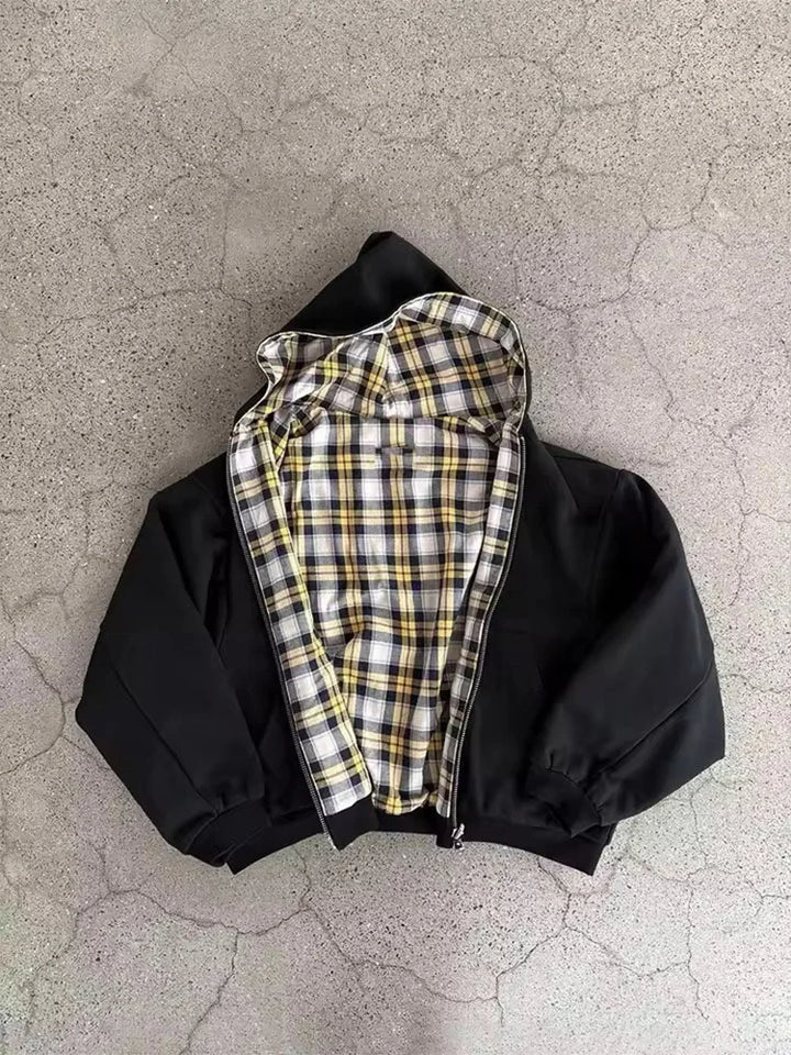 Women's Warm Plaid Print Zip-Up Hoodie - Casual & Trendy Sweatshirt
