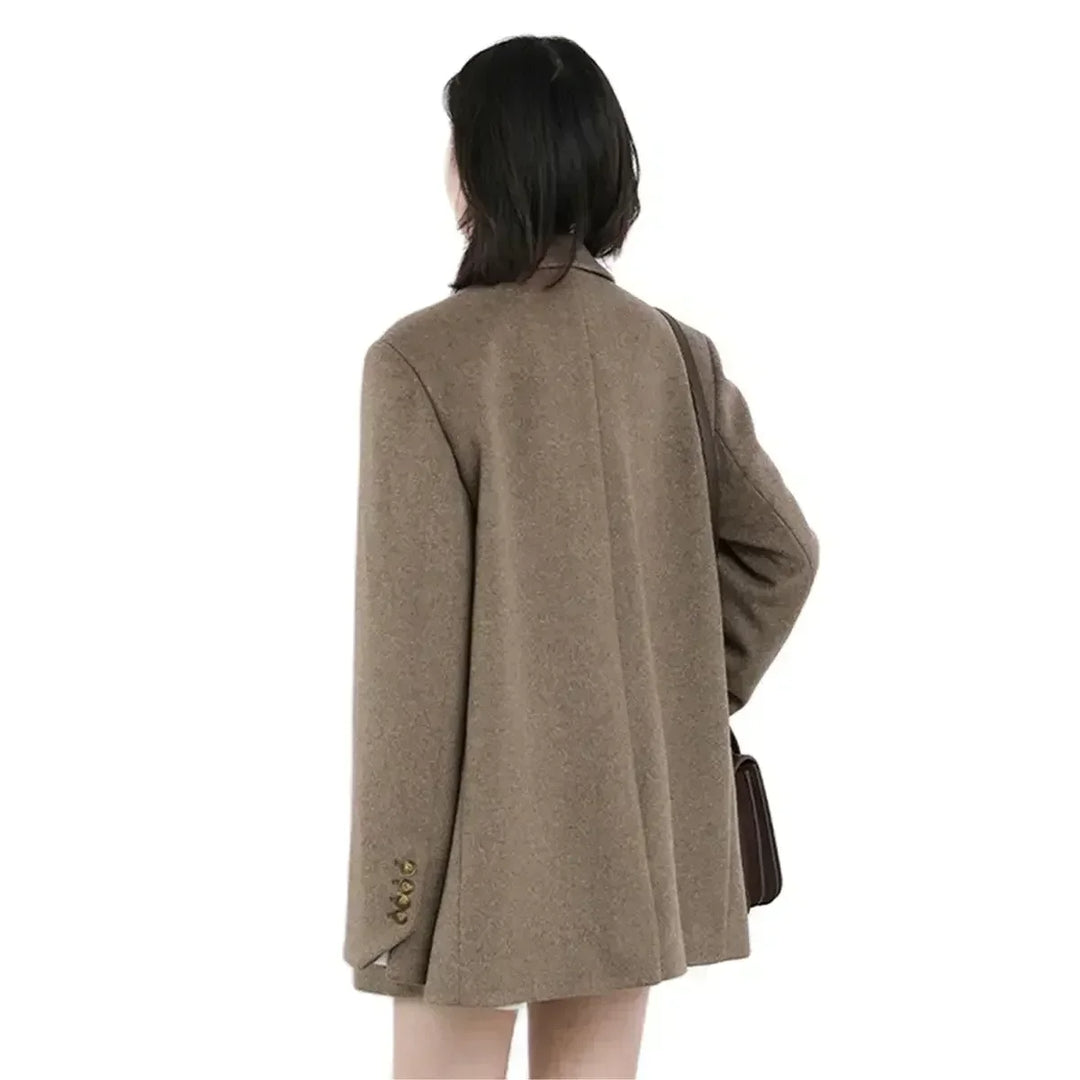 Women's Solid Wool Blend Long Blazer Coat for Fall and Winter