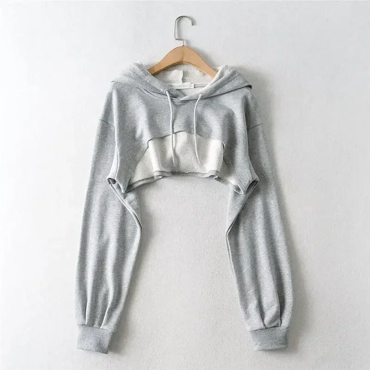 Women's Irregular Crop Long Sleeve Hoodie Sweatshirt Y2K Style