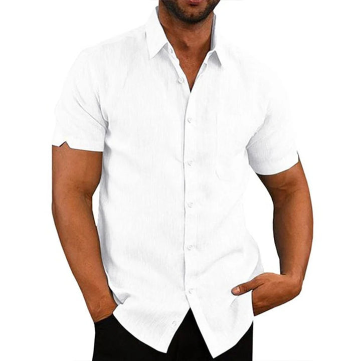 Men's Casual Cotton Linen Short Sleeve Shirts for Summer Beach Wear
