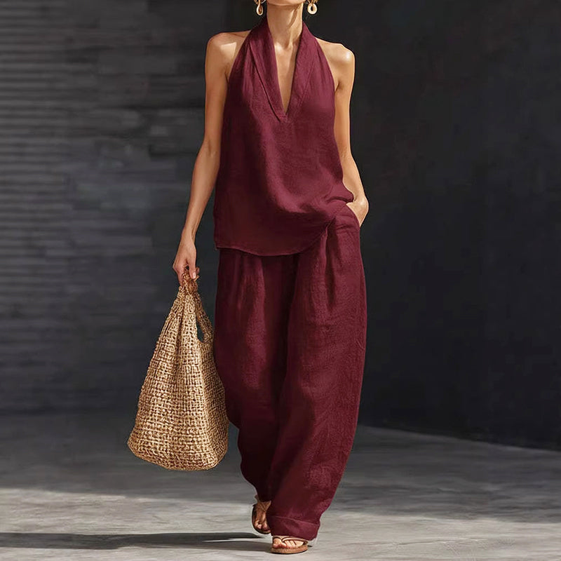 Savannah | Women's Two-Piece Sleeveless Linen Look Outfit