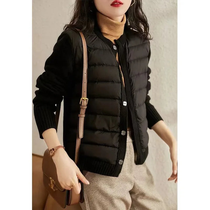 Women's Short Winter Puffer Cardigan with Zipper - Casual Cotton Wear
