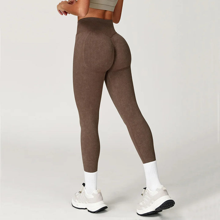 Women's High-Waist Seamless Sports Leggings, Ribbed Yoga Pants