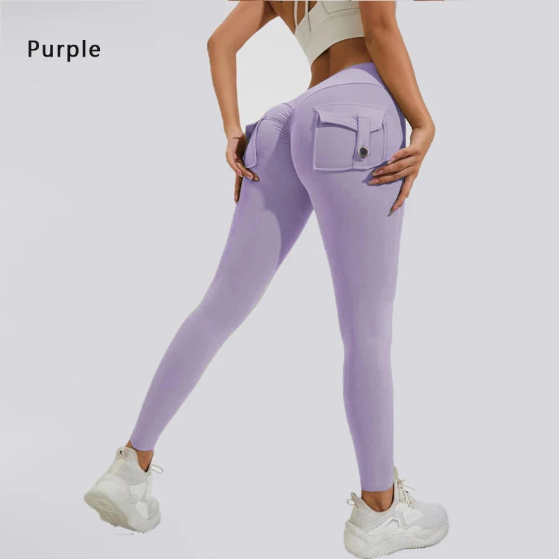 Women's Nylon Yoga Pants with Butt Pocket, Breathable Sports Leggings