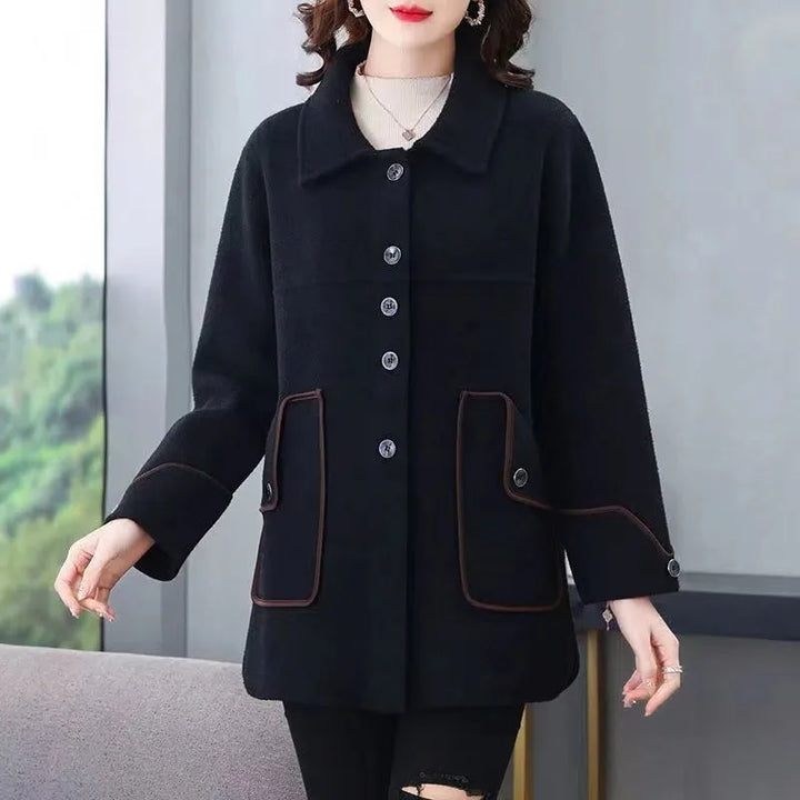 Women's Long Wool Coat, Elegant Office Outerwear, Casual Jacket, 5XL
