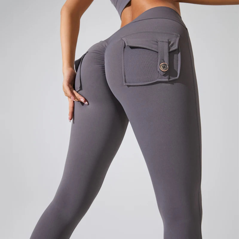 Women's Nylon Yoga Pants with Butt Pocket, Breathable Sports Leggings