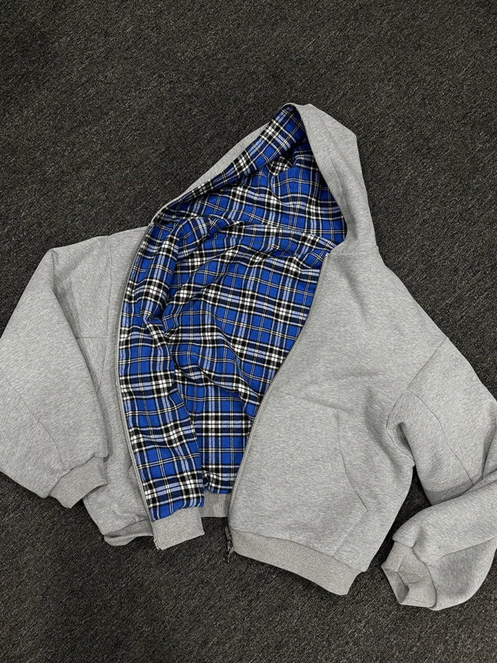 Women's Warm Plaid Print Zip-Up Hoodie - Casual & Trendy Sweatshirt