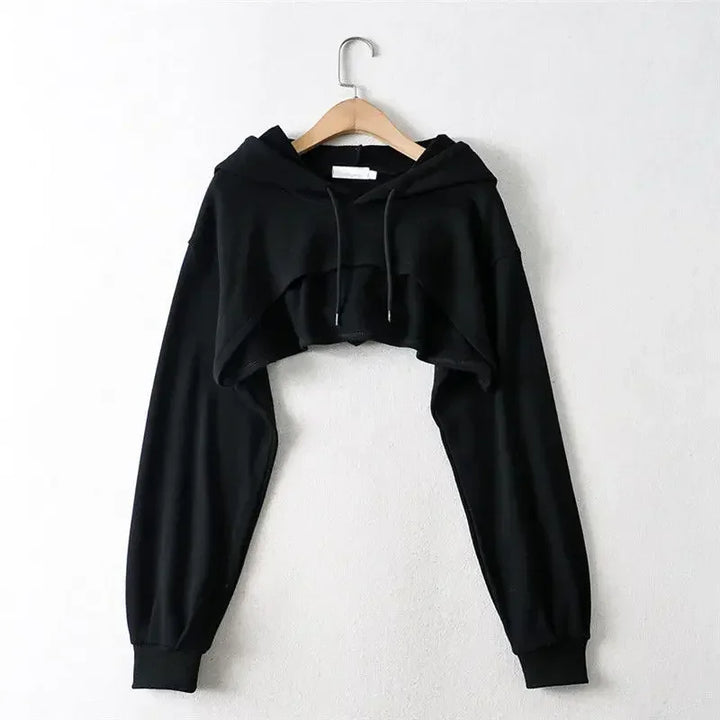 Women's Irregular Crop Long Sleeve Hoodie Sweatshirt Y2K Style