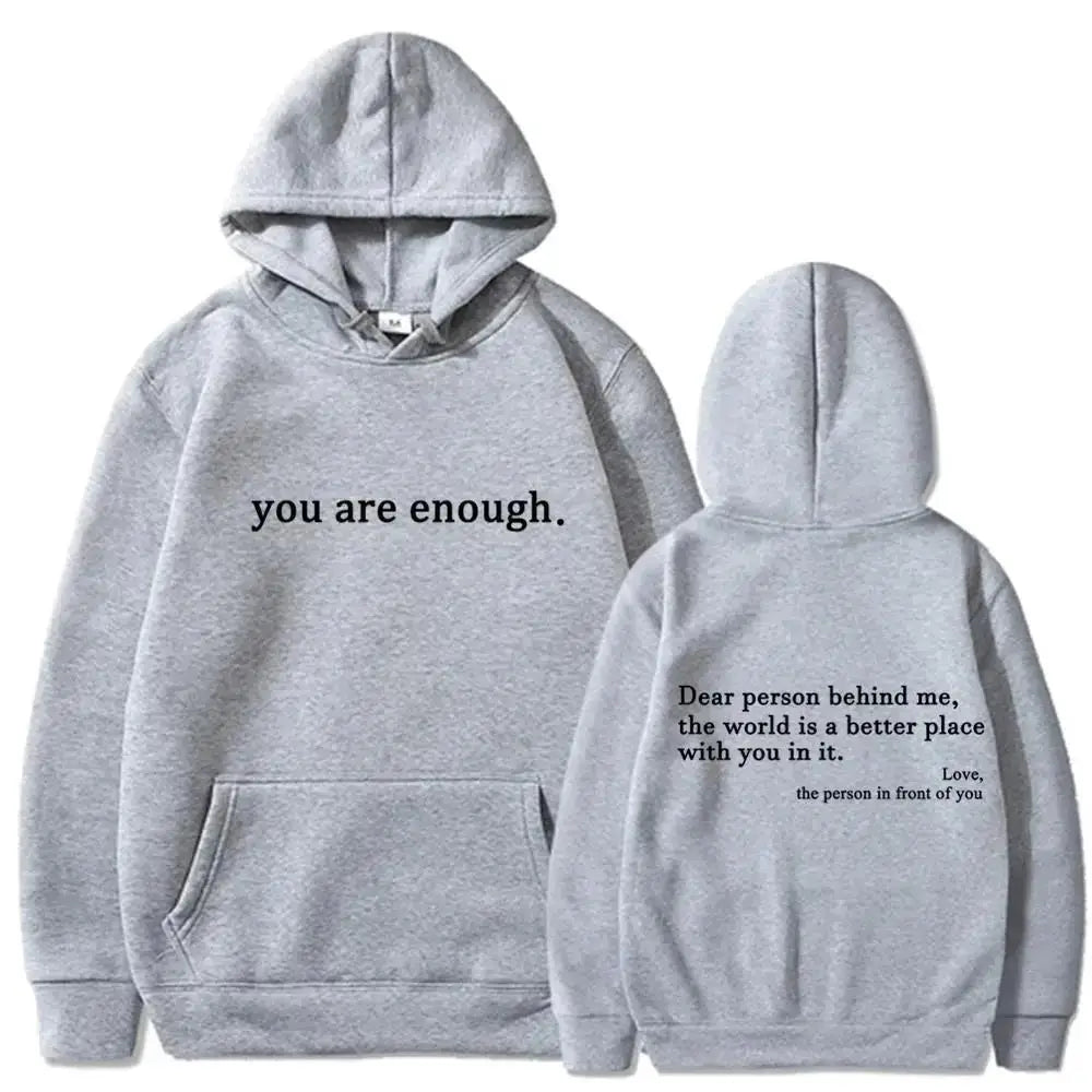 Men's Autumn Winter Hooded "You Are Enough" Print Casual Sweatshirt
