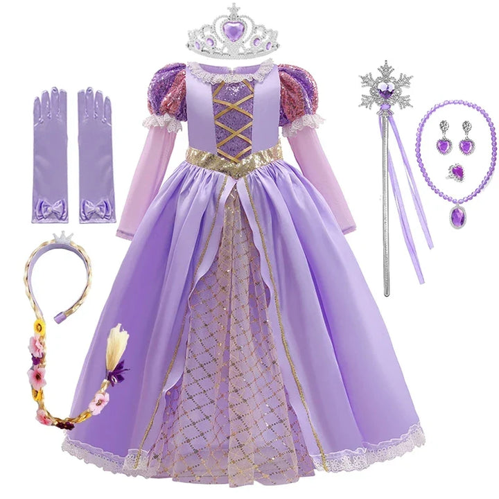 Halloween's Girls Puff Sleeve Ball Gown Dress with Applique Detail