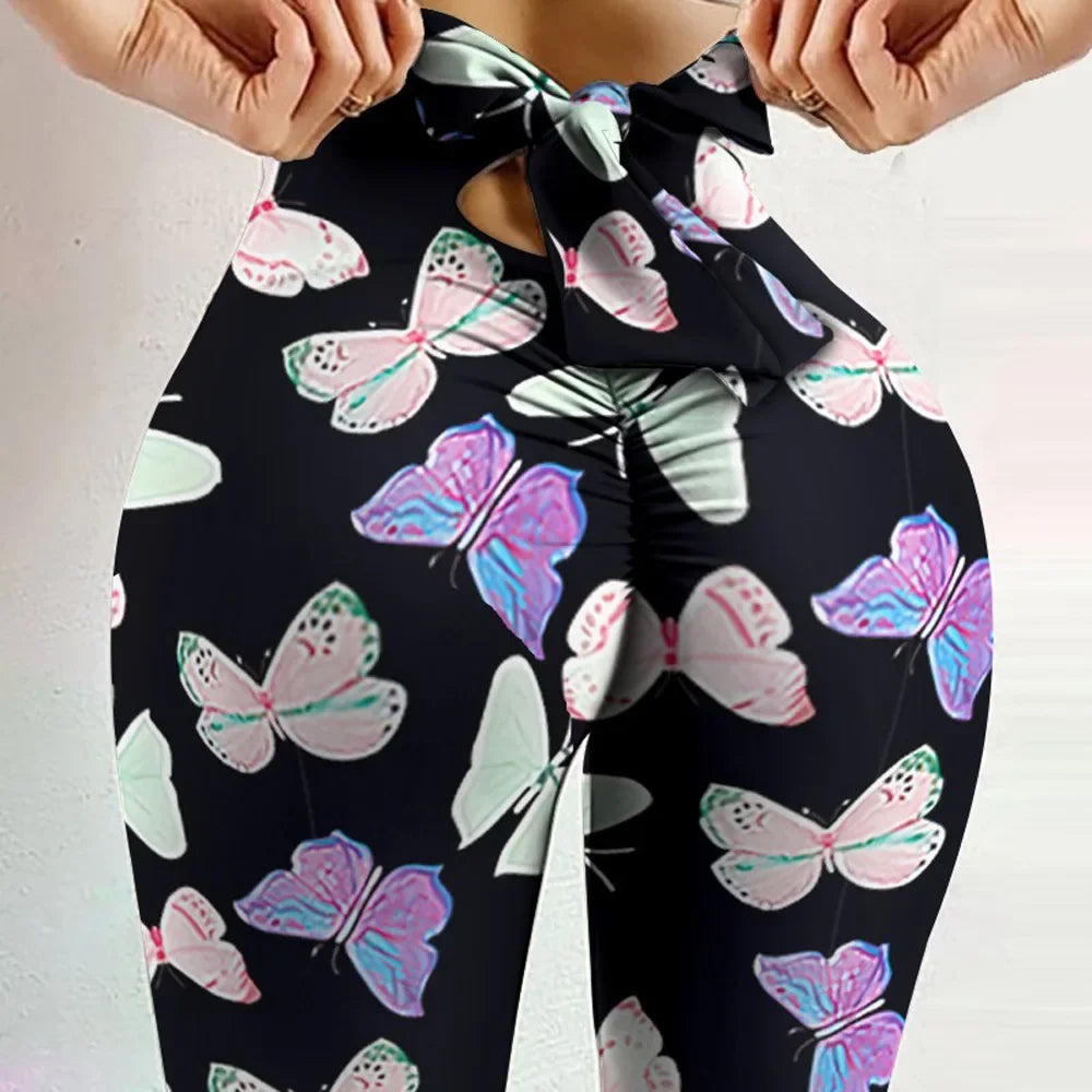 Women's High Waist Butterfly Printed Yoga Leggings for Fitness