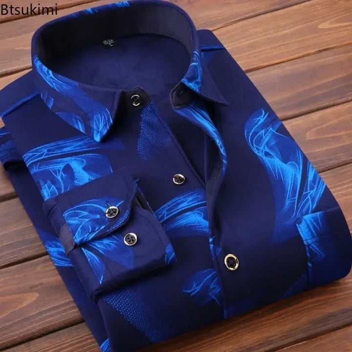 Men's Winter Warm Long Sleeve Plaid Flannel Shirt with Fur Lining