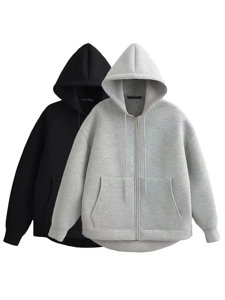 Women's Casual Hooded Jacket Oversized Zipper Sweatshirt Coat