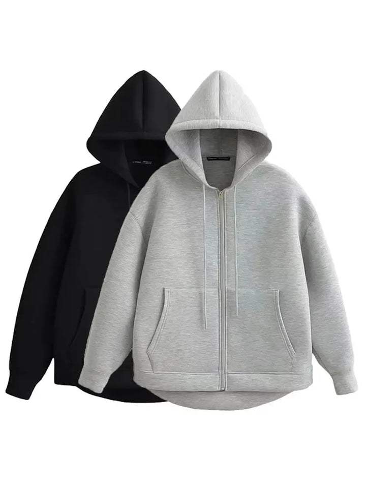 Women's Casual Hooded Jacket Oversized Zipper Sweatshirt Coat