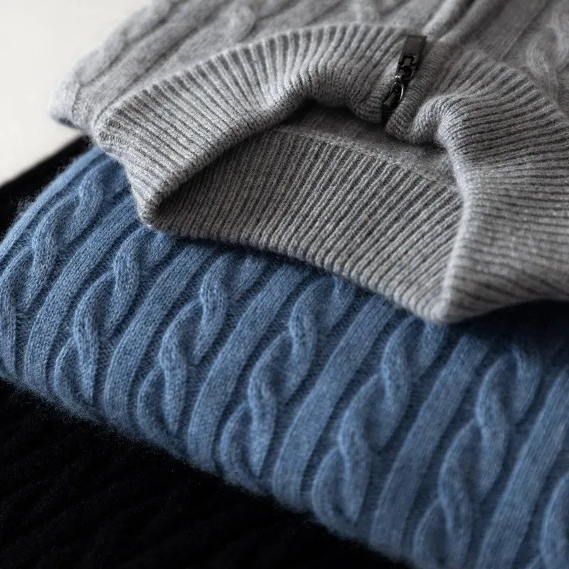 Men's Half-High Collar Zipper Knitting Sweater