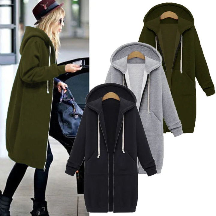 Women's Autumn Winter Thick Hooded Parka with Zipper Pocket