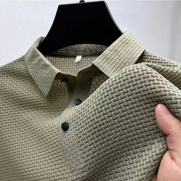 Men's Casual Short Sleeve Solid Color Shirt - Breathable Top