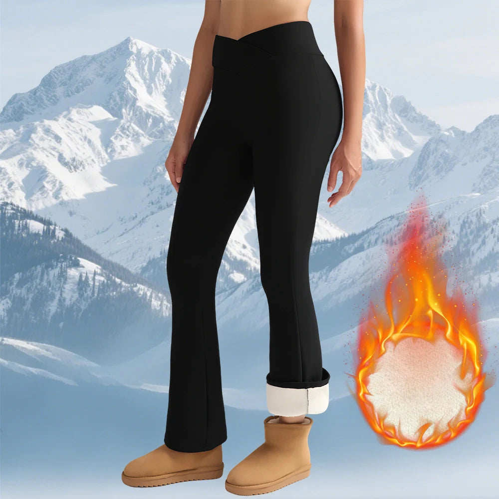 Women's Thick Flared Fleece Leggings High Waist Thermal Tights