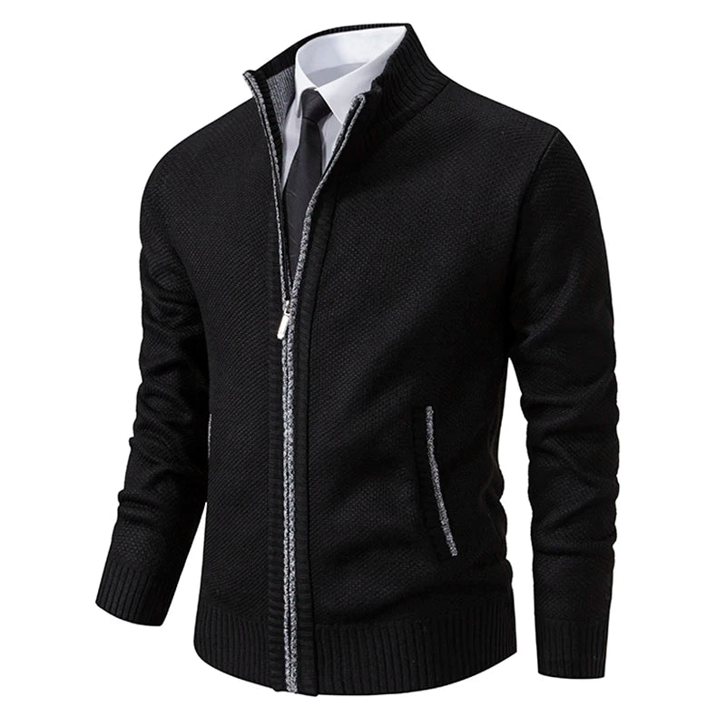 Men's Casual Sports Coat - Solid Color Stand Collar Fleece Cardigan