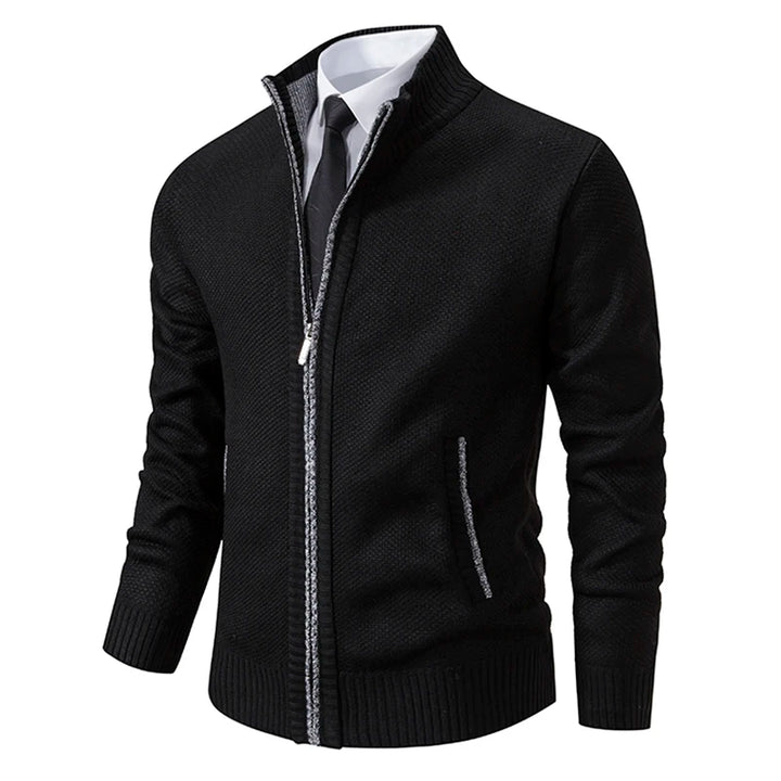 Men's Casual Sports Coat - Solid Color Stand Collar Fleece Cardigan