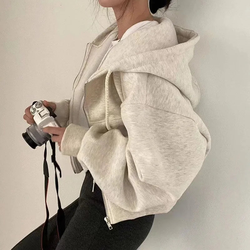 Women's Warm Fleece Lined Zip Up Hoodies for Autumn Winter Fashion
