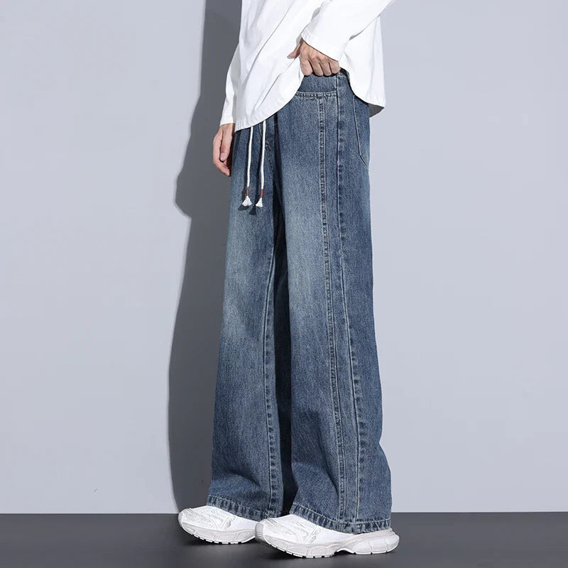 Men's Wide-Leg Denim Jeans with Drawstring Waist