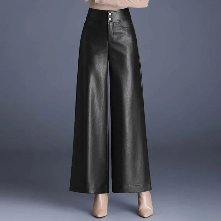 Women's High-Rise Glossy Leather Wide-Leg Pants
