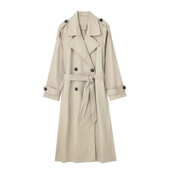 Women's Vintage Solid Double-Breasted Trench Coat with Belt