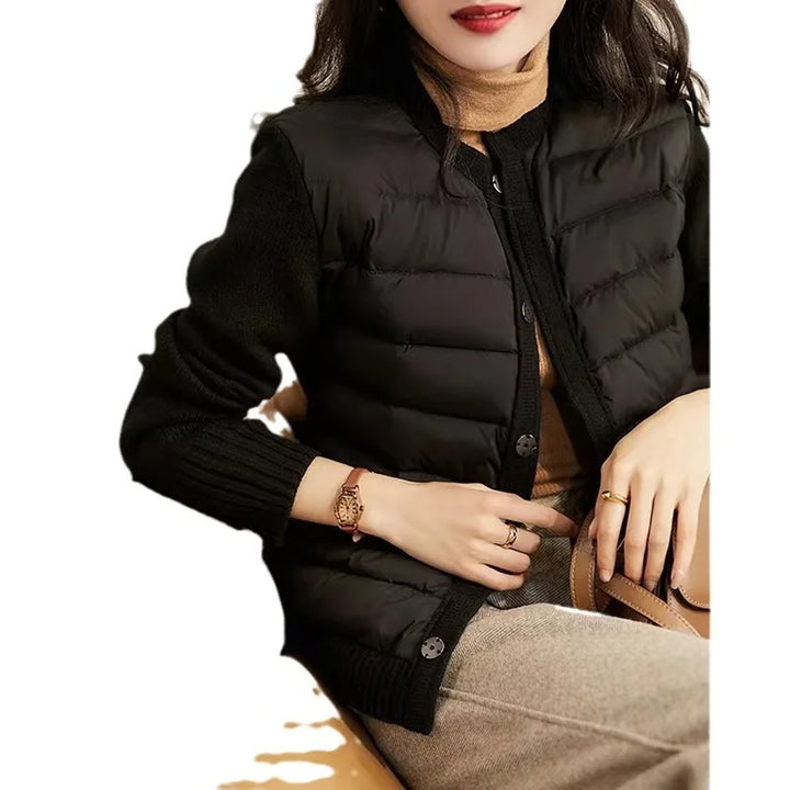 Women's Short Winter Puffer Cardigan with Zipper - Casual Cotton Wear