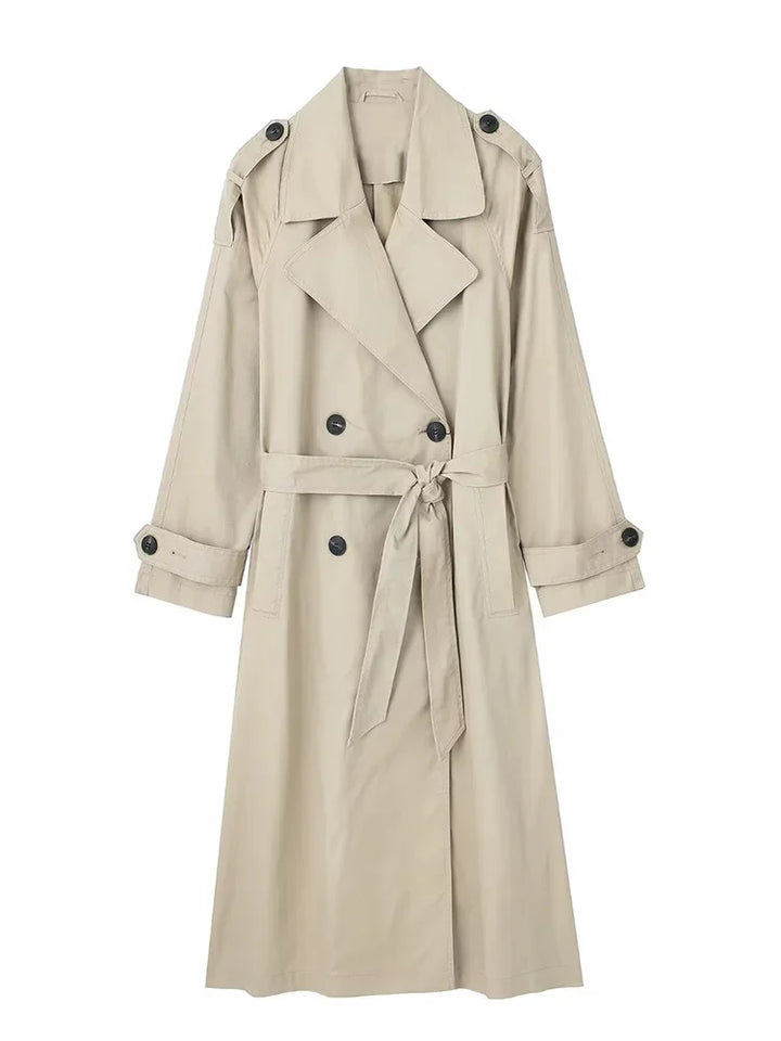 Women's Vintage Solid Double-Breasted Trench Coat with Belt