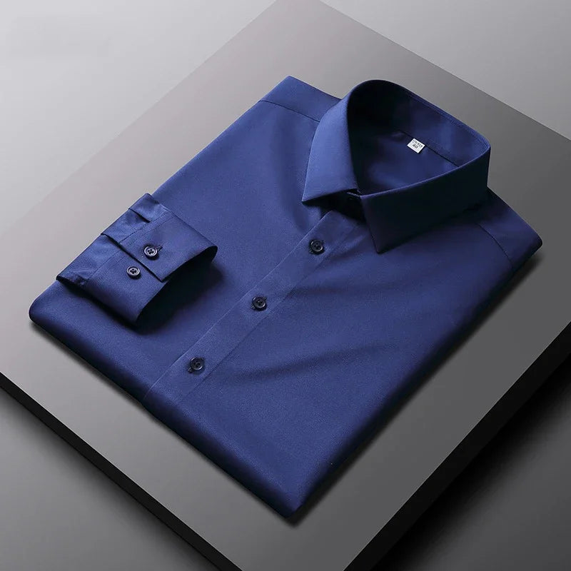 Men's Casual Solid Color Long Sleeve No-Iron Work Shirt