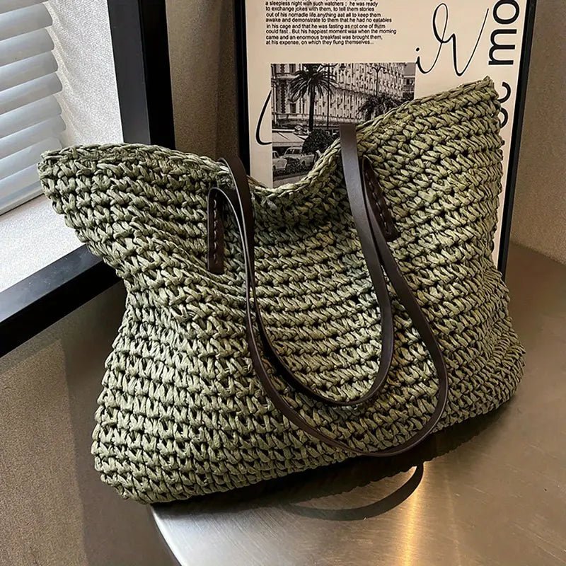 Women's Oversized Woven Straw Shoulder Tote Bag