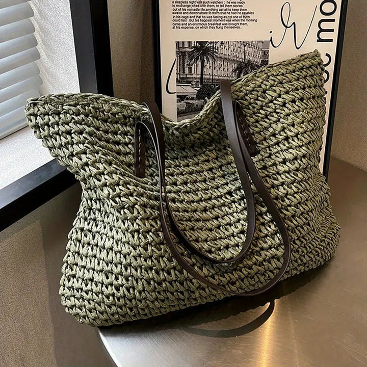 Women's Oversized Woven Straw Shoulder Tote Bag