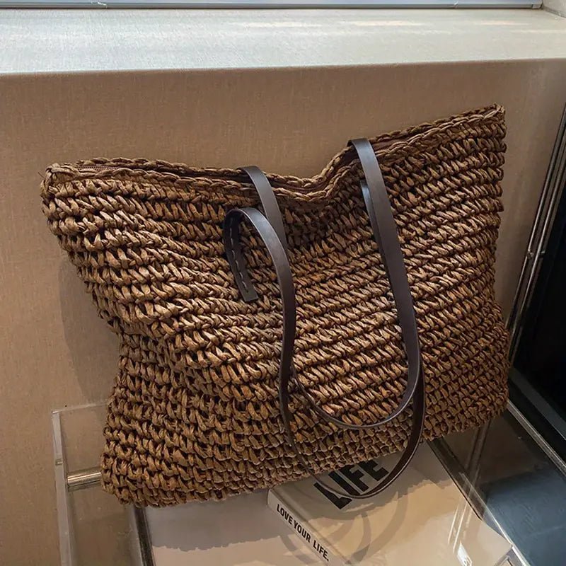 Women's Oversized Woven Straw Shoulder Tote Bag