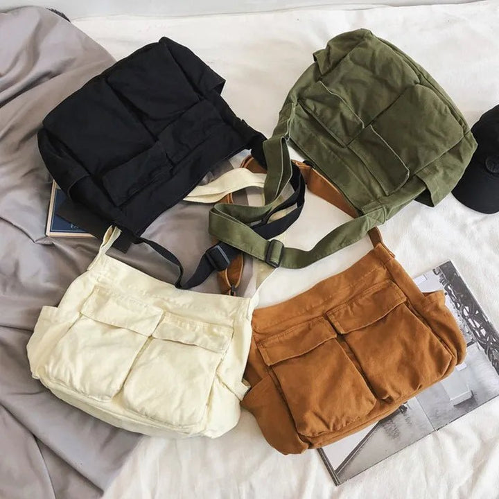 Women's Vintage Multi-Pocket Canvas Tote Bag