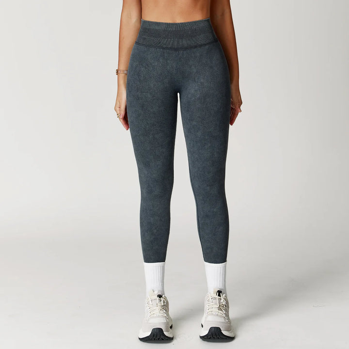 Women's High-Waist Seamless Sports Leggings, Ribbed Yoga Pants