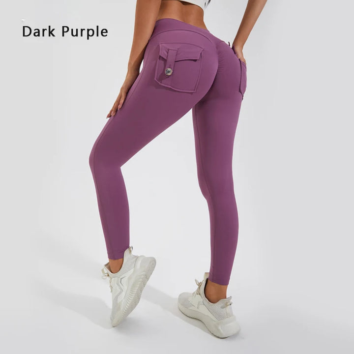 Women's Nylon Yoga Pants with Butt Pocket, Breathable Sports Leggings