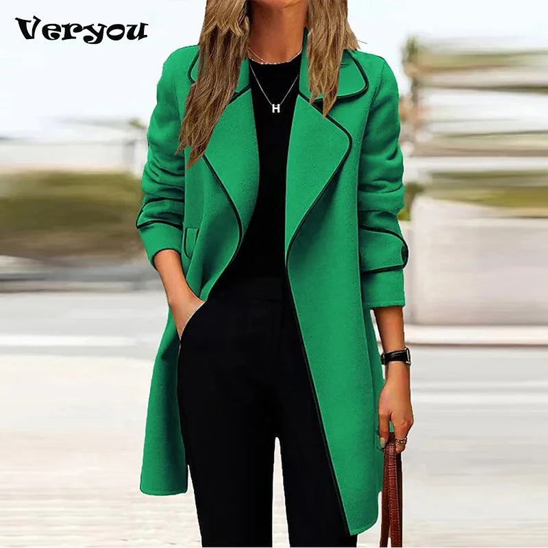 Women's Long Tweed Blazer Jacket for Fall Winter with Collar