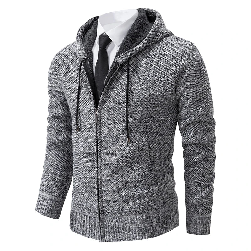 Men's Casual Sports Coat - Solid Color Stand Collar Fleece Cardigan
