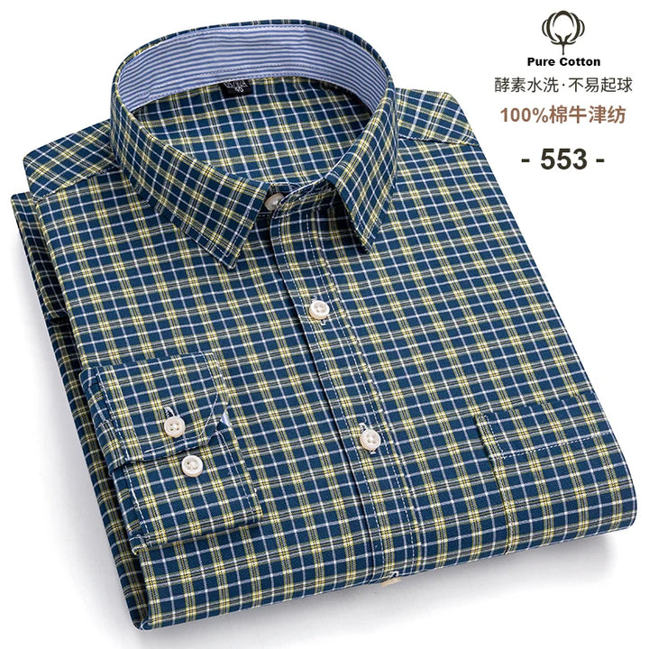Men's Long Sleeve Cotton Oxford Plaid Button Down Casual Shirt S-7XL