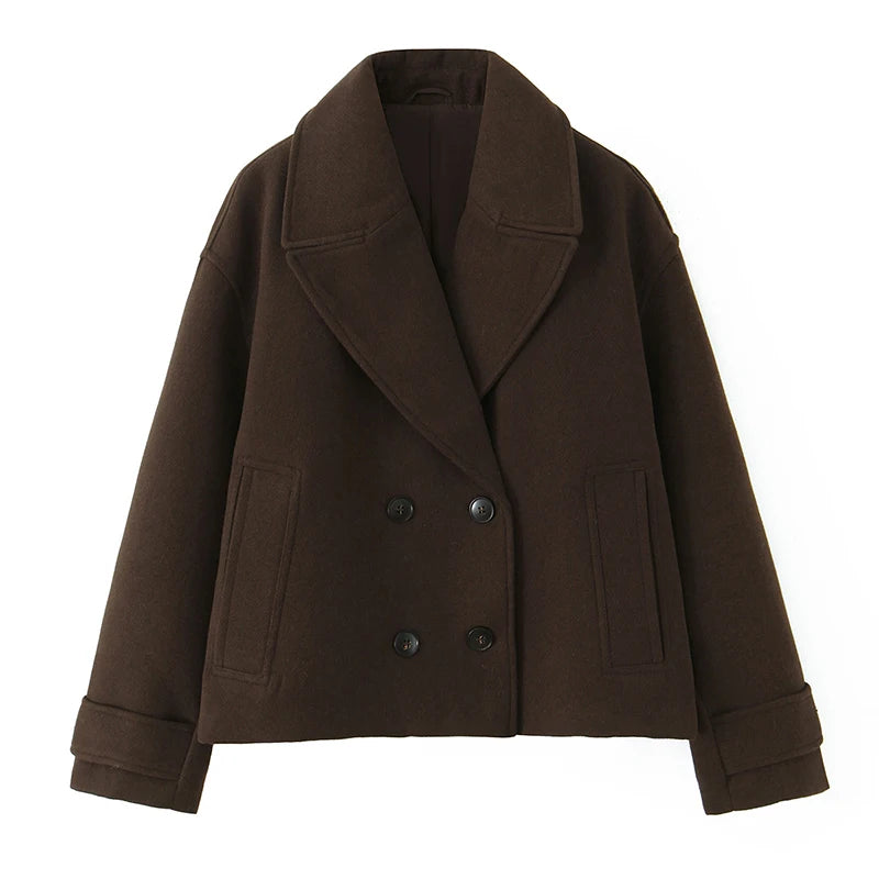 Women's Vintage Double-Breasted Trench Coat with Long Sleeves