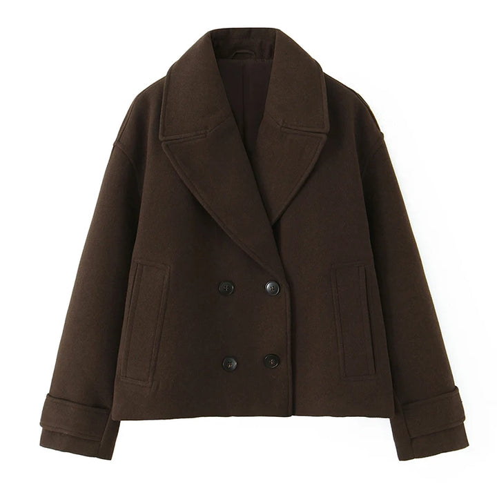 Women's Vintage Double-Breasted Trench Coat with Long Sleeves