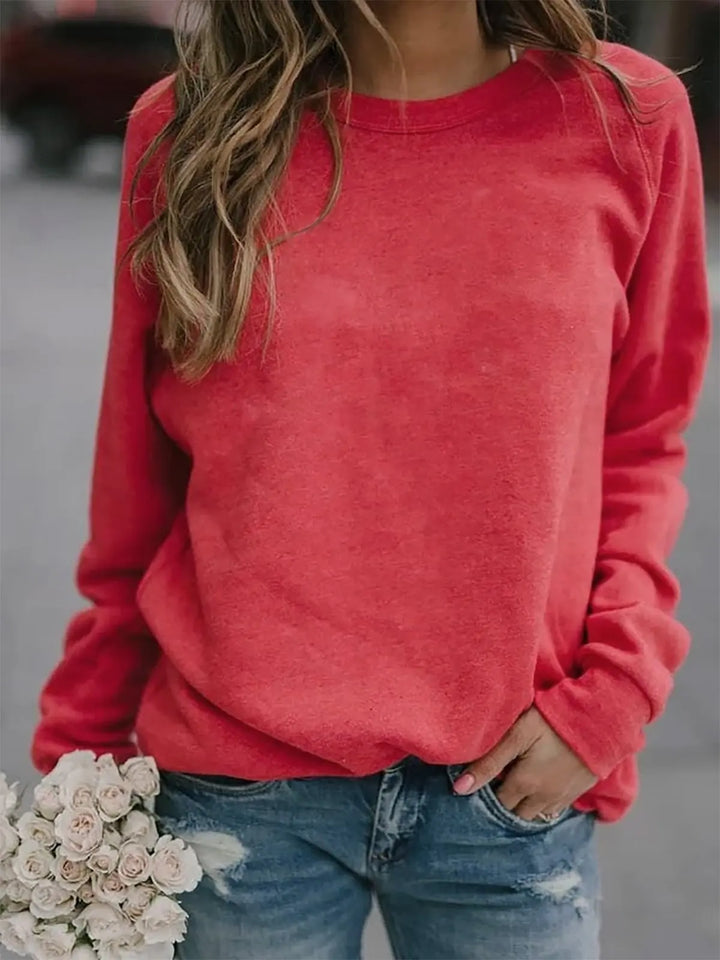Women's Casual Solid Color Round Neck Long Sleeve Sweatshirt