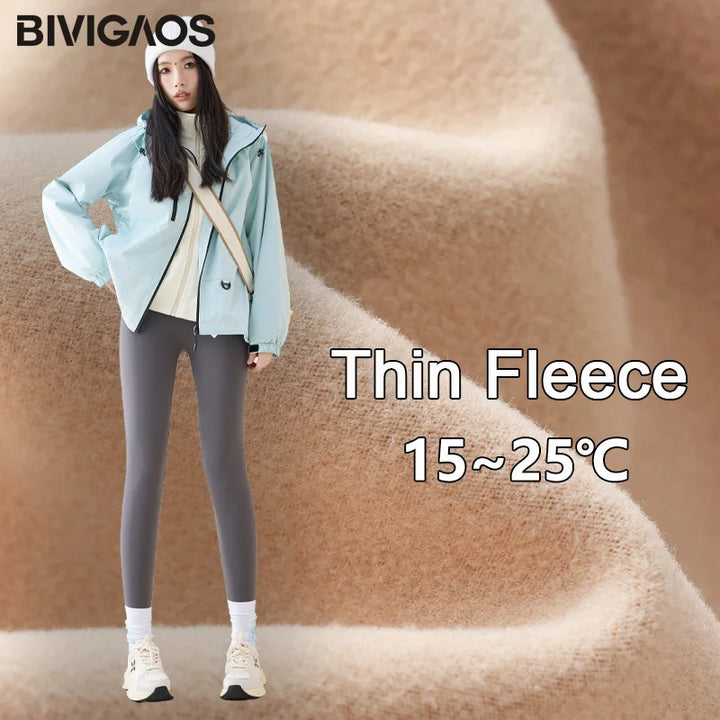 Women's High Waist Fleece Shark Skin Leggings - Warm & Slim Fit